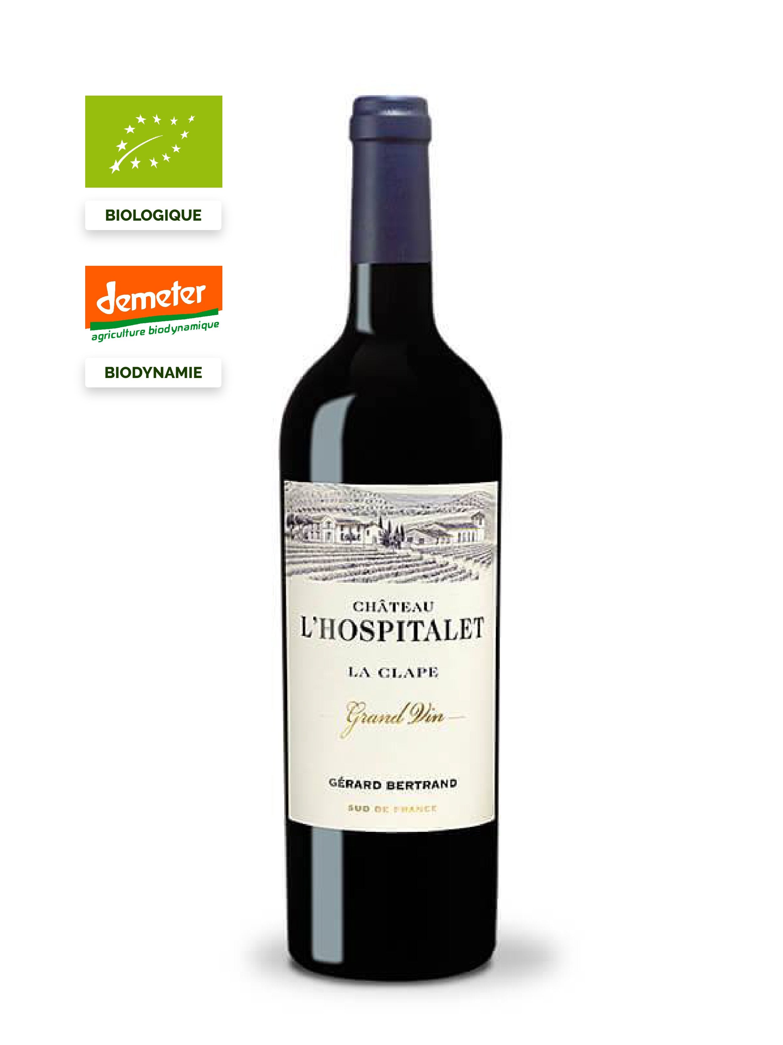chateau l'hospitalet grand vin rouge la clape 2018 vin bio biodynamie or decanter 95 IWSC